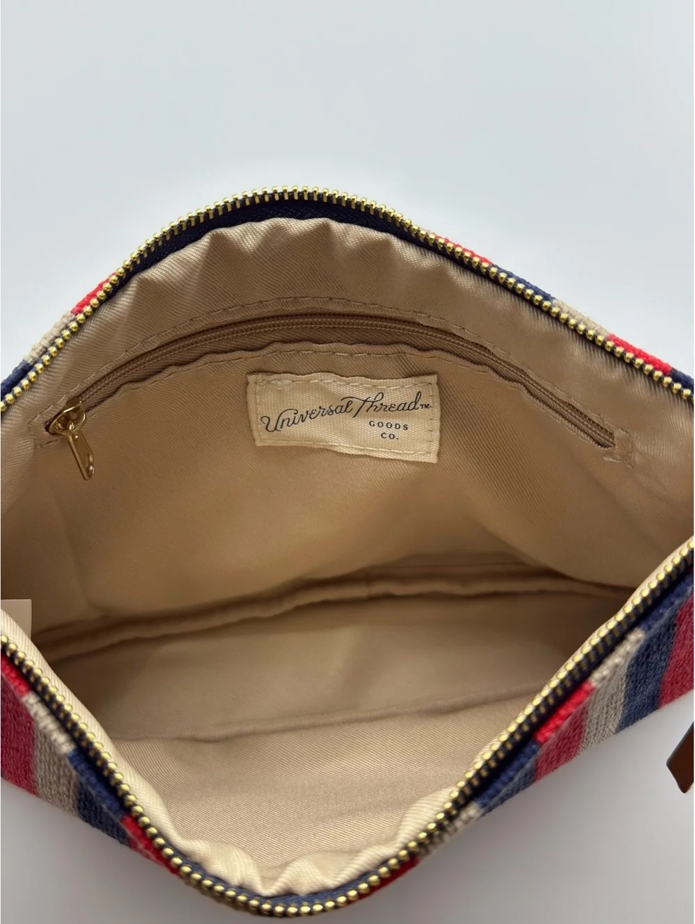 Universal Thread Striped Canvas and Faux Leather Zipper Poch